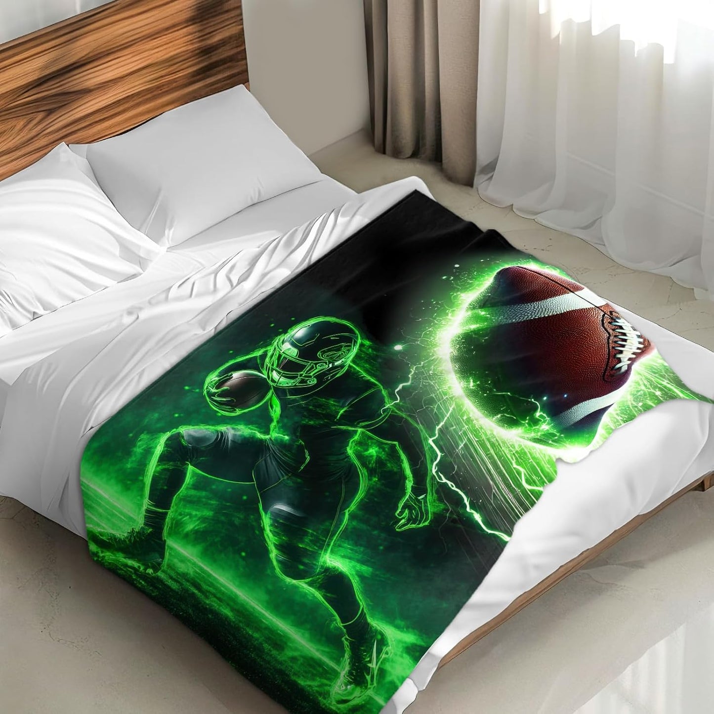 Football Throw Blanket, 60 x 50 Inches Lightweight Throws for Men, Gift for Football Lovers, Cozy Soft Flannel Throw for Bedroom Living Room, Bed, Sofa, Office