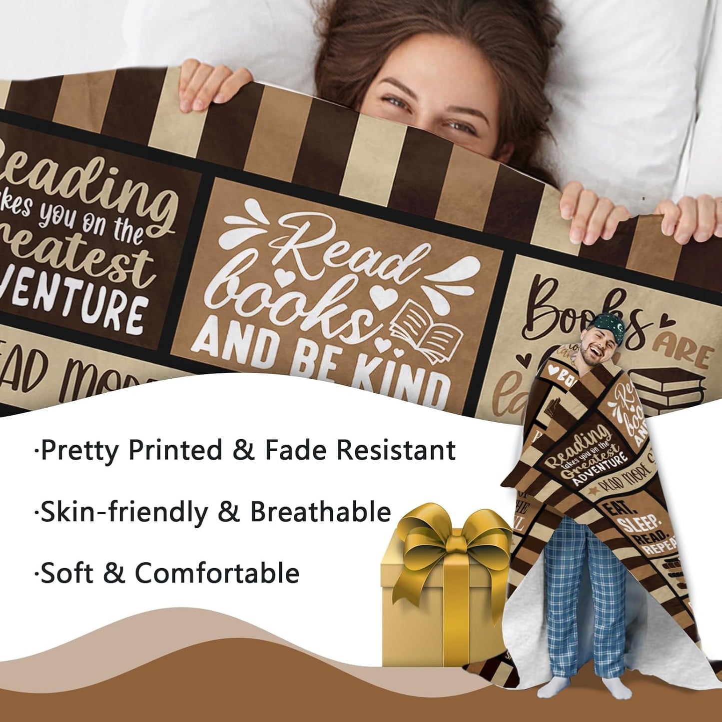 Book Lovers Gifts Flannel Throw Blanket, This is My Happy Place Gift for Reader, Reading Birthday Ideas, Book Club Librarian Blanket for Bookworm Bookish 50"x60"