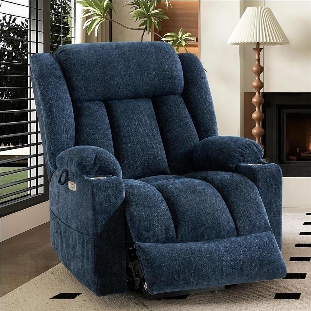 Multi-Functional Power Lift Recliner Chair for Elderly Modern Fabric Electric Stand Up Sofa with Heat and Massage 8 Vibration Points USB Ports 2 Cup Holders Side Pockets