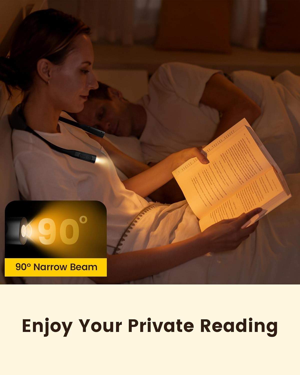 Glocusent Lightweight Neck Light for Reading in Bed, 1200mAh Rechargeable Book Light, Hands-Free Reading Light, 5 Colors, 5 Brightness Adjustable, Private Bedtime Reading for Book Lover