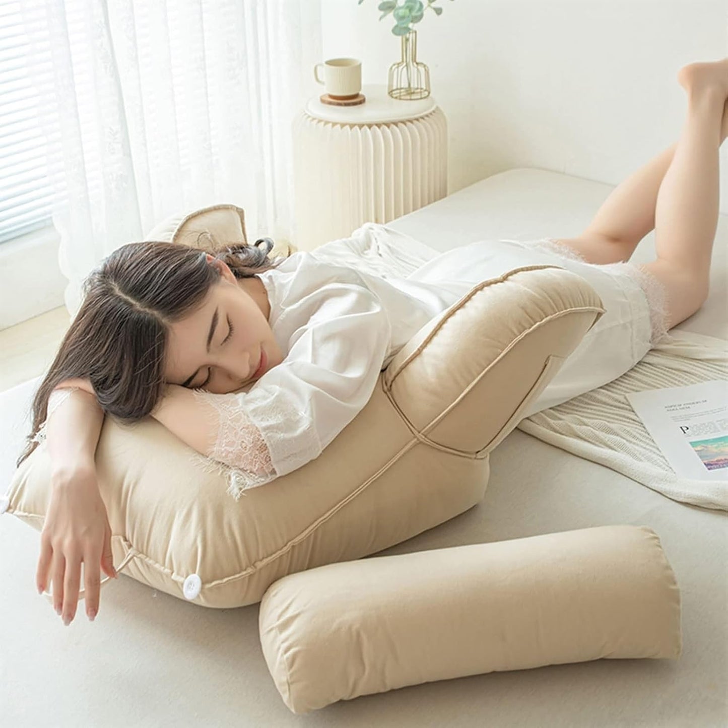 Reading Cushion with Armrests, Back Cushion for Sofa, Book Cushion for Bed, with Removable Neck Roll, Seat Support Cushion for Relaxing, Playing, Reading, Watching TV (Color : Lime Green, Size