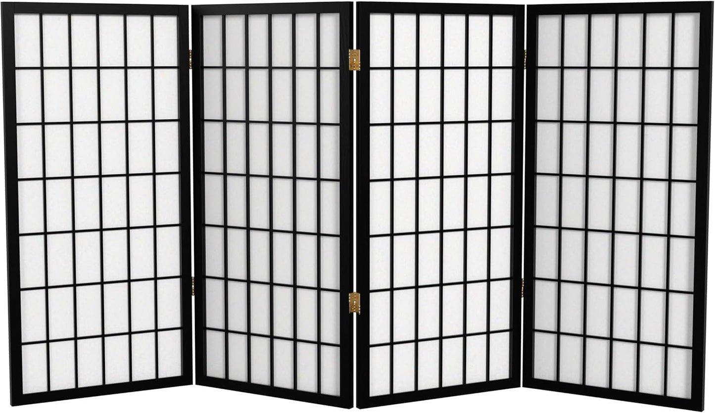 3 ft. Short Window Pane Shoji Screen - Black - 4 Panels
