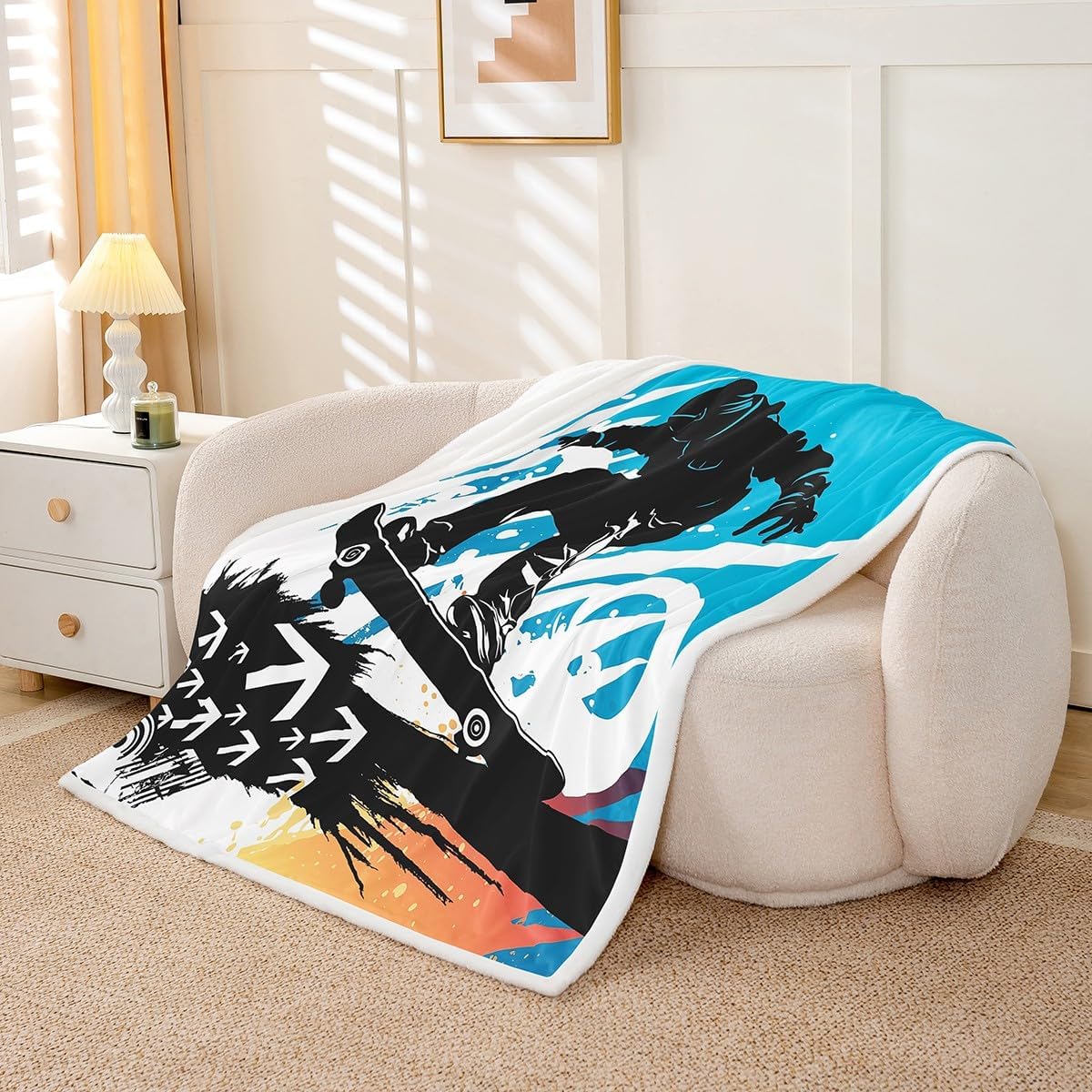 Feelyou Ski Slope Fleece Throw Blanket for Bed Sofa Couch Winter Seasonal Sport Plush Blanket Telfer and Snowboarding Sherpa Blanket Room Decor Arrow Warm Fuzzy Blanket Throw 50"x60"