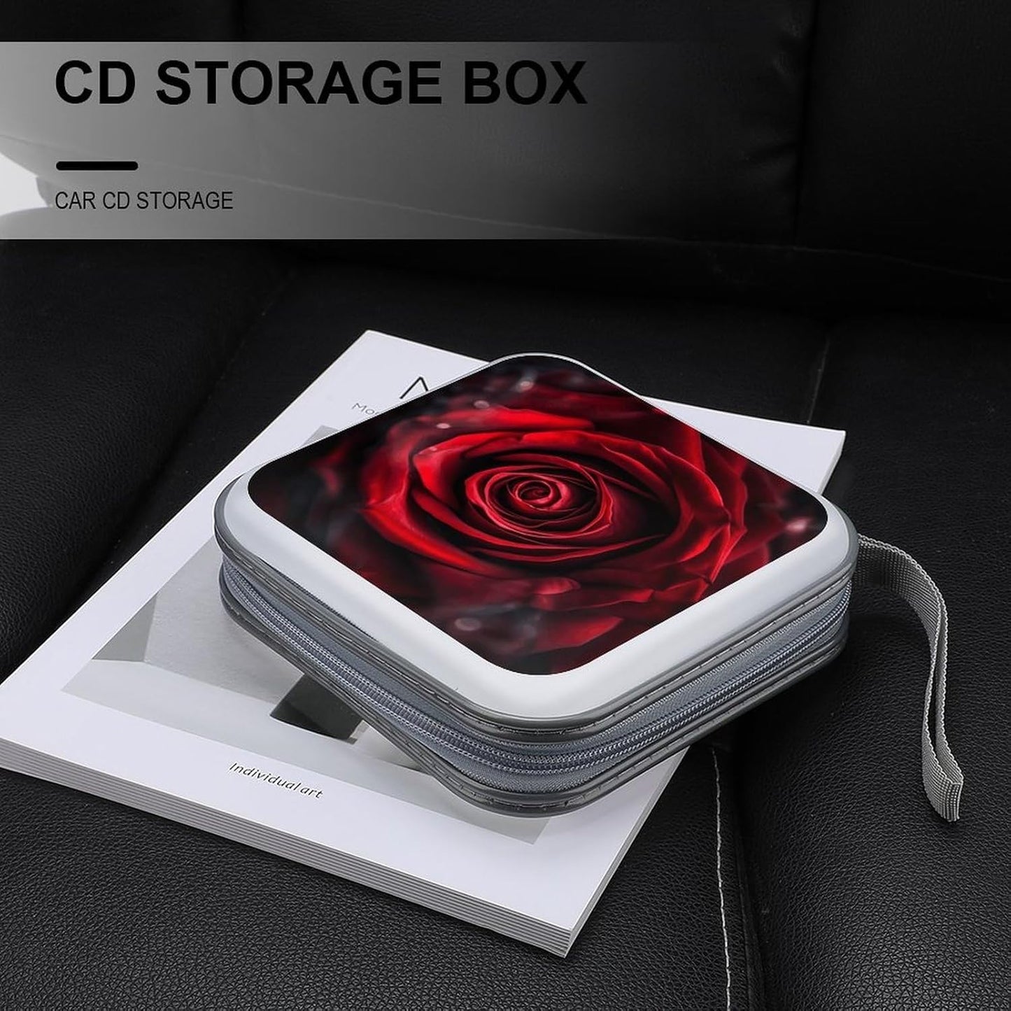 Red Rose Portrait CD Case 40 Capacity Case Zipper CD Collection Bag with Handles Cover DVD Storage Hard Plastic DVD Disc Cases Storage Binder for Car Home Office Travel