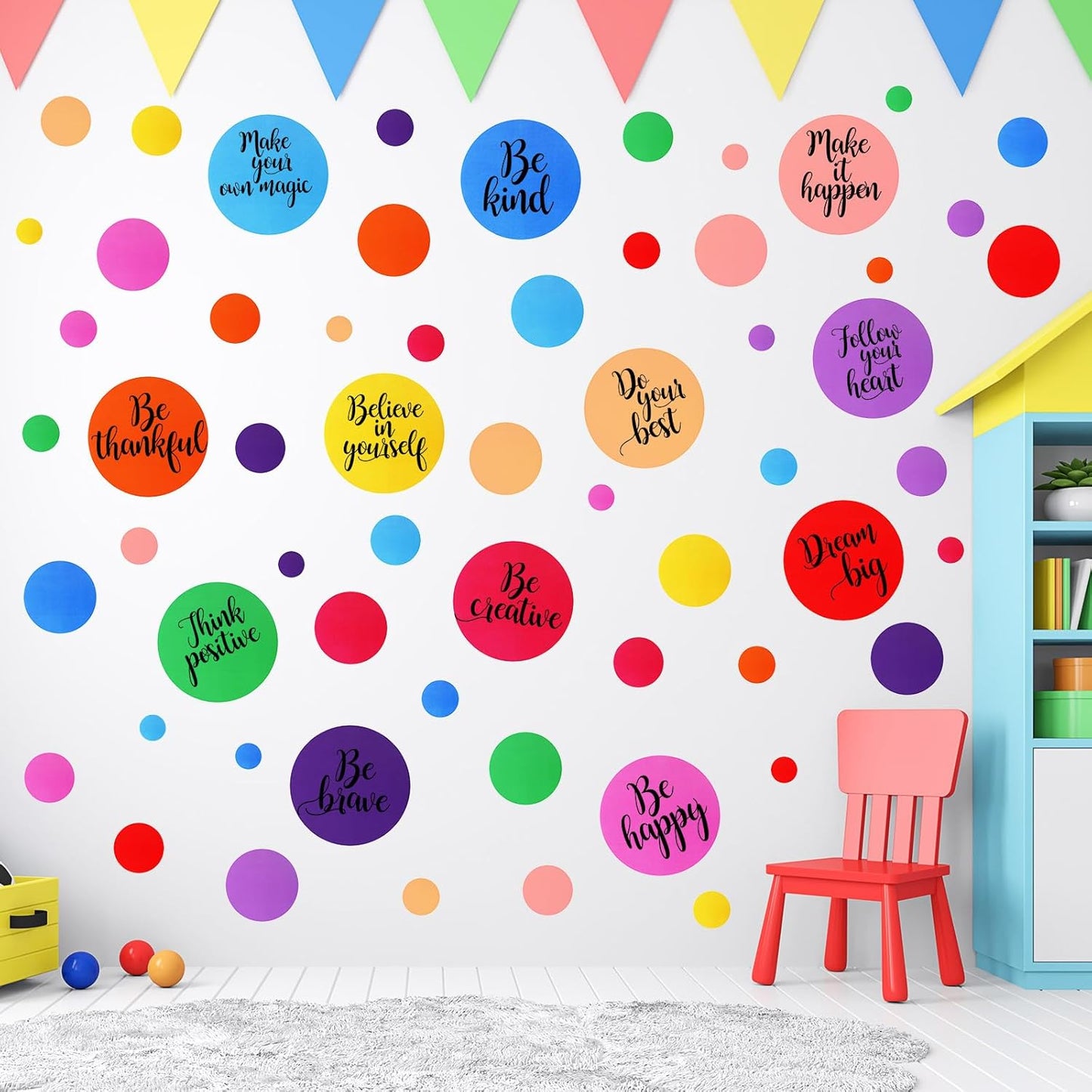 TaoBary 288 Pcs Polka Dot Wall Sticker Inspirational Wall Decal for Classroom Kids Motivational Quote Circle Wall Sticker Removable Lettering Positive Saying Sticker for Dance Yoga Gym (Classic)