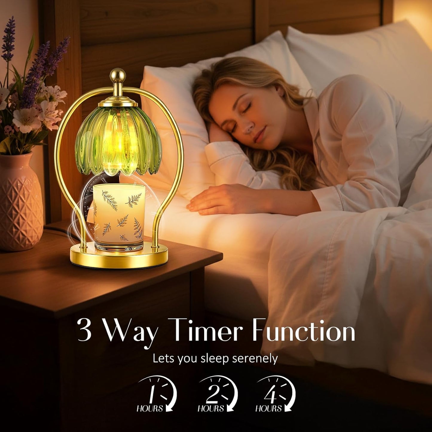 COTTHOS Candle Warmer Lamp, Dimmable Candle Warmer with Timer, Vintage Candles Wax Warmers for Jar Candles Christmas Birthday Gifts for Women Mom, Home Decor for Bedroom Living Room, Gold Green