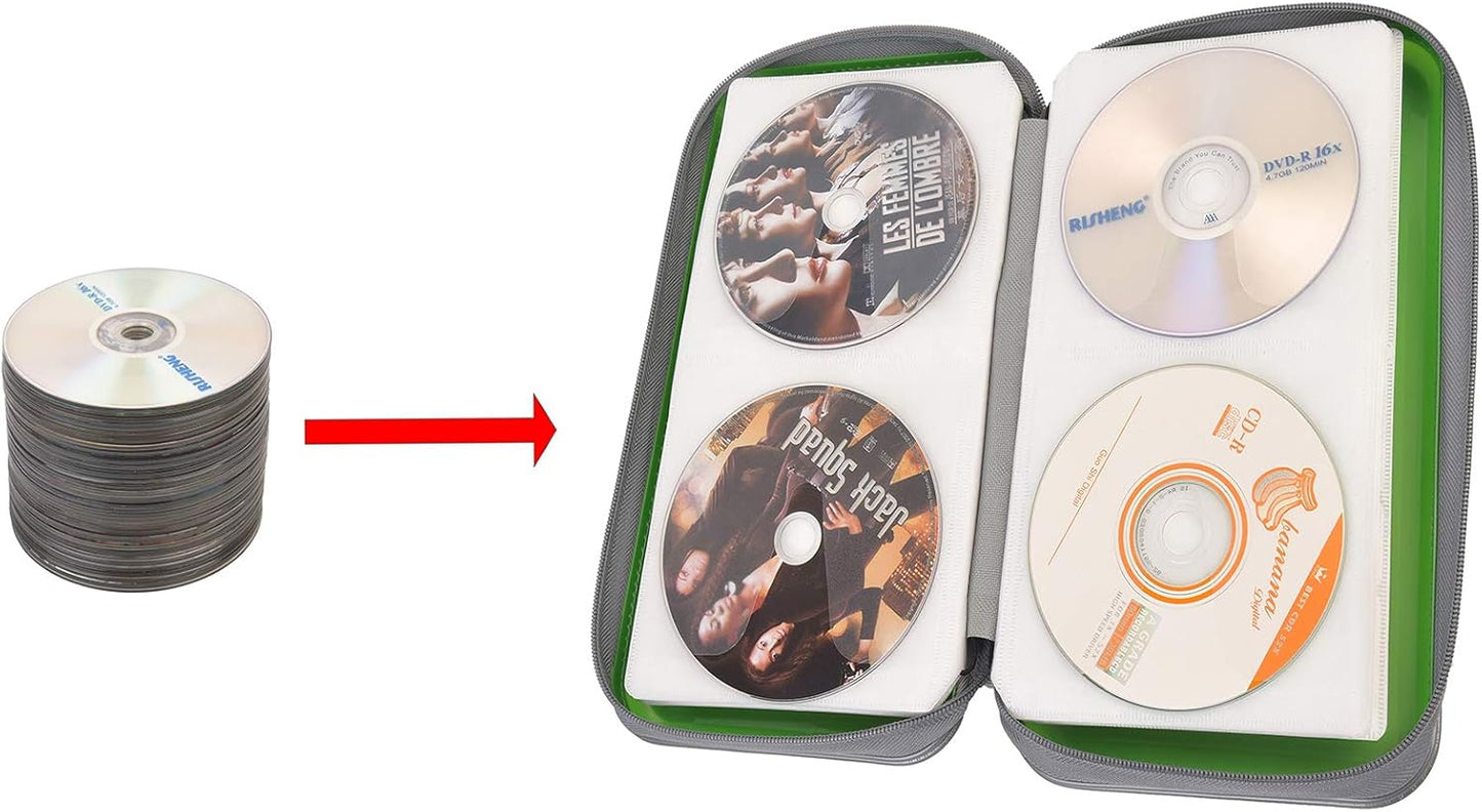 UENTIP CD Case,96 Capacity Book Portable Hard Plastic Case Holder Organizer Wallet Protective DVD Storage (96, Green)