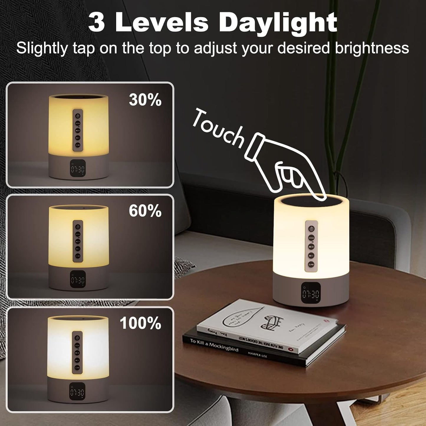 Night Light Bluetooth Speaker Alarm Clock, Sound Machine with White Noise, Touch Bedside Lamp, Dimmable Warm White Light, 48 RGB Color Changing, Ideal Gifts for 10-15 Year Old Teenage Boys Girls