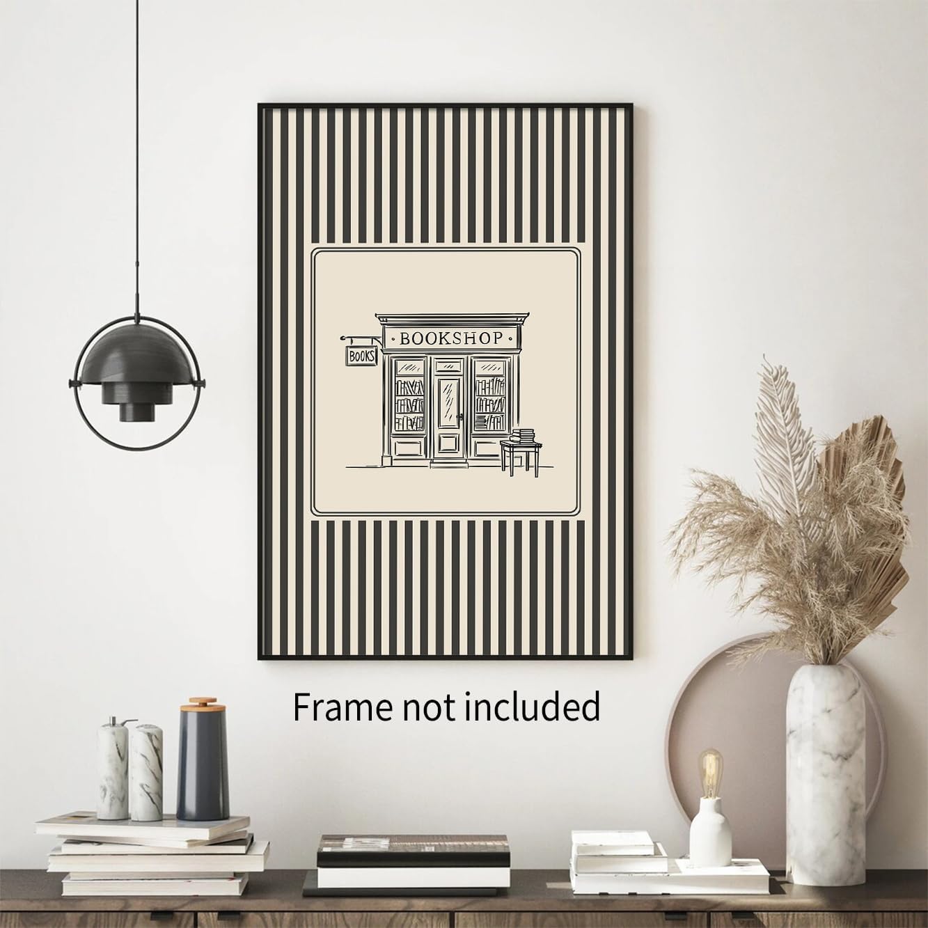 Haitunone Black and White Striped Bookshop Wall Art Vintage Reading Bookish Aesthetic Poster Minimalist Sketch Canvas Prints for Bookstore Library Wall Decor 16X24 inch Unframed