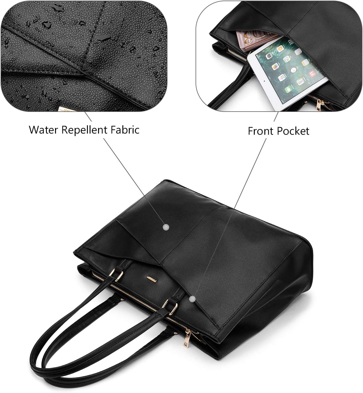 LOVEVOOK Laptop Tote Bag for Women 15.6 Inch Waterproof Leather Computer Bags Business Office Work Briefcase Black