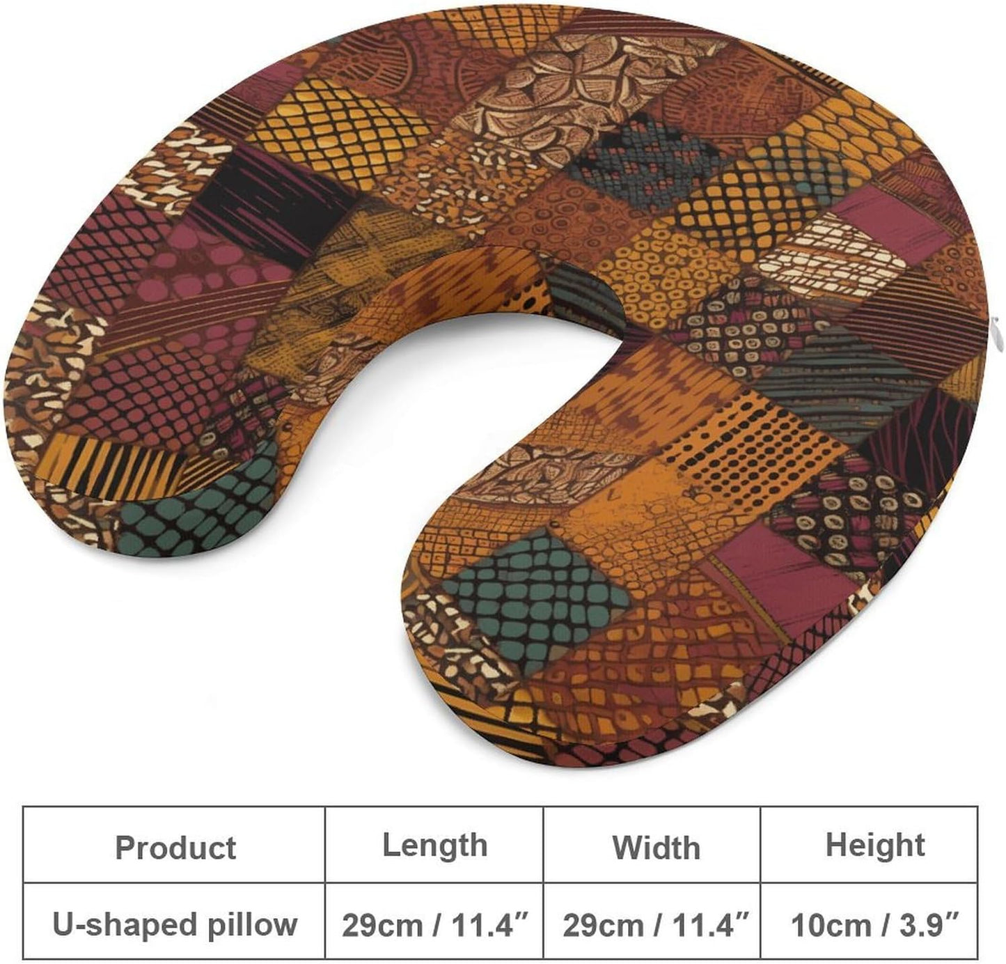 African Style Patchwork Neck Pillow Memory Foam U Shaped Pillows Portable Pillows for Shoulder Travel Head Support Pillow with Concealed Zipper for Airplane Car Home Office
