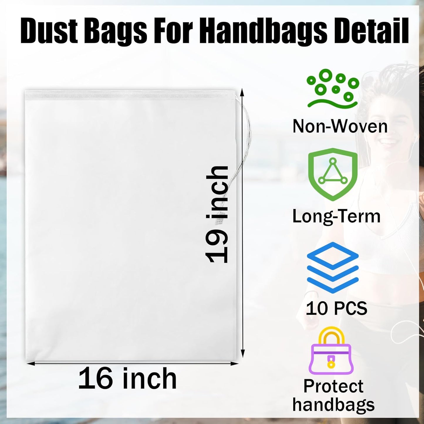 10pcs Dust Bags for Handbags - Purse Dust Protector with Rope for Storage Non-Woven Handbag Travel Organizer, 16 * 19inch