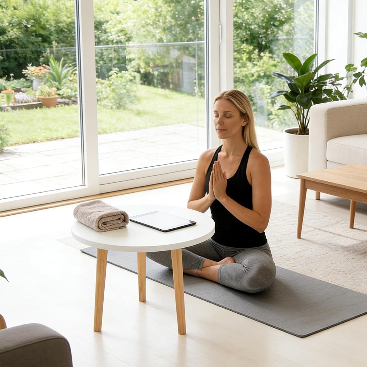 Round Coffee Table Low Table with 3 Solid Wood Sturdy Legs,Floor Table Desk for Sitting on The Floor,23.6"D x 23.6"W x 16"H Inches,Living Room/Toy room Furniture,Rental house Furniture (White)