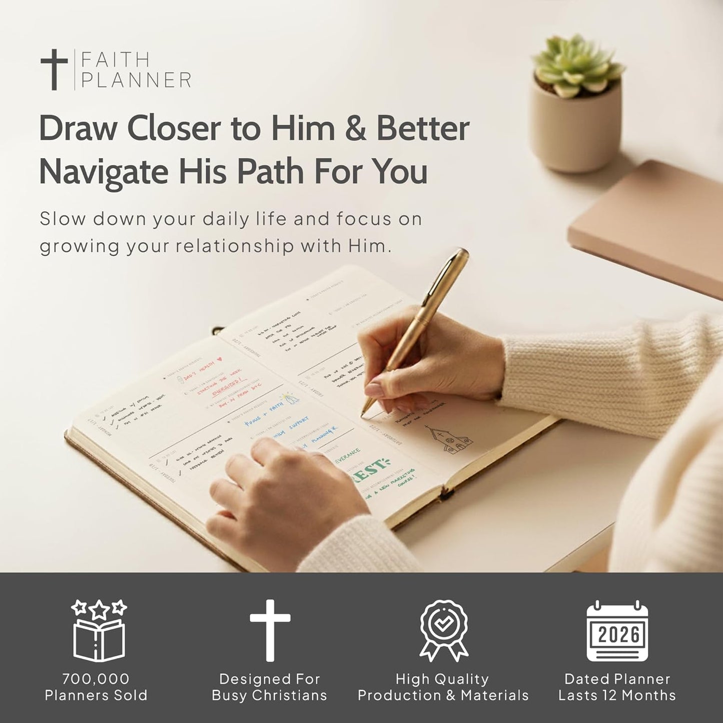 2026 Christian Planner & Prayer Journal | Strengthen Your Relationship with God and Better Navigate His Path for You | Daily Planner w/Bible Verses, Prayer Prompts, & Habit Tracking (White)