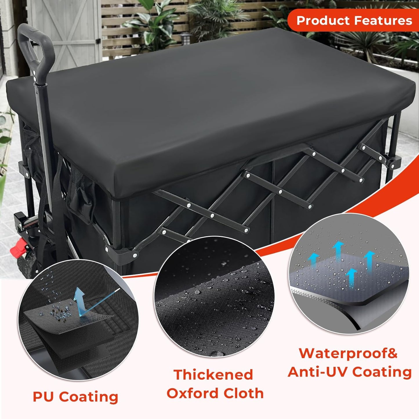 Wagon Cover for Heavy Duty Folding Carts – Waterproof Oxford Fabric with Dust, Leaf & Snow Protection, Elastic Hem and Drawstring Fit for Outdoor Storage and Travel Use