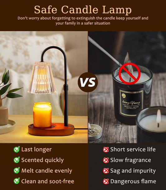 Candle Warmer Lamp with Timer - Electric Candles Wax Warmers Glass Lamps For Jar Candles Burner Adjustable Height and Dimmable Light Modern No Flame Scented Candle Warming Lantern Melter Light 2 Bulbs