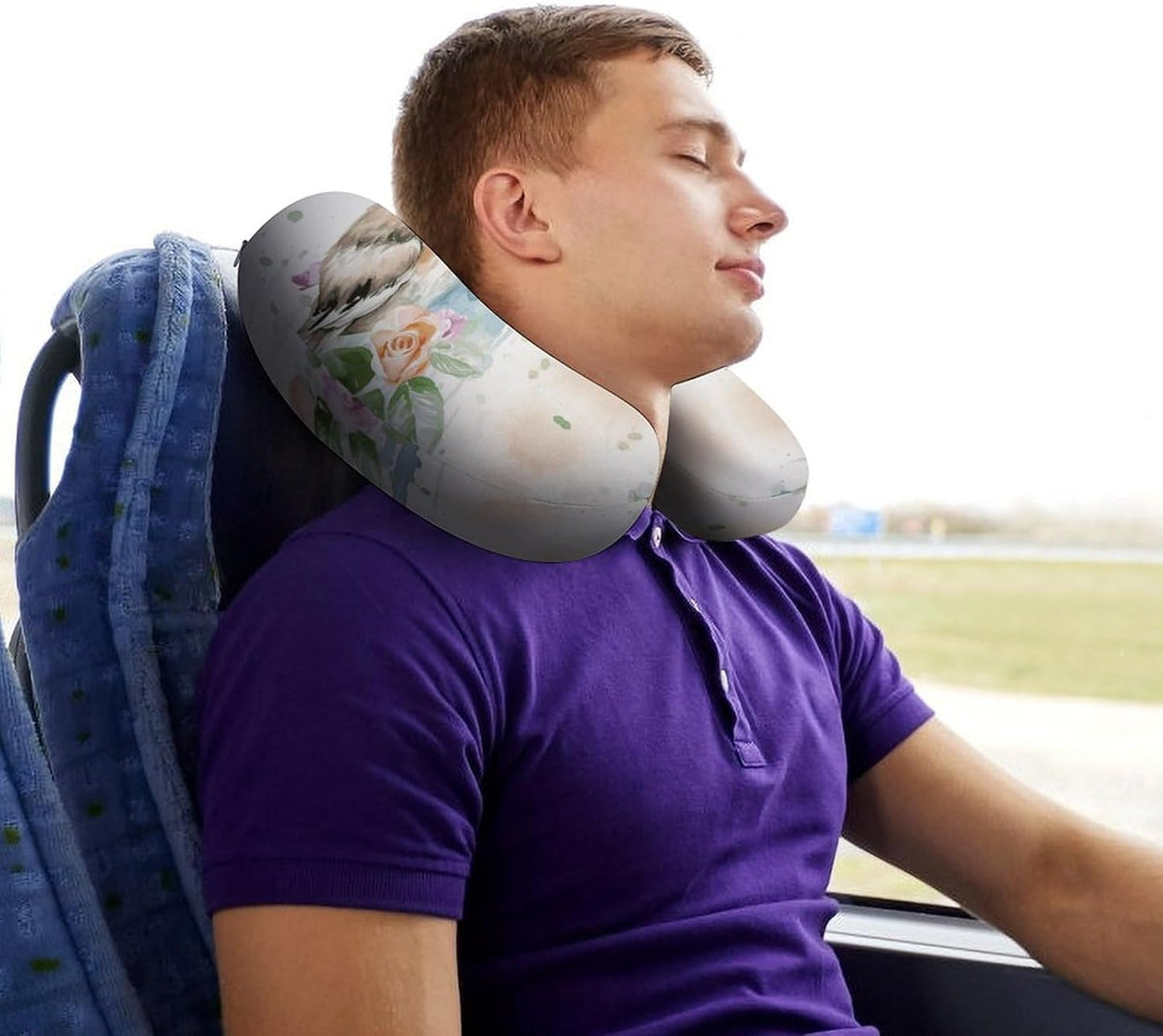Watercolor Duck Neck Pillow Memory Foam U Shaped Pillows Portable Pillows for Shoulder Travel Head Support Pillow with Concealed Zipper for Airplane Car Home Office