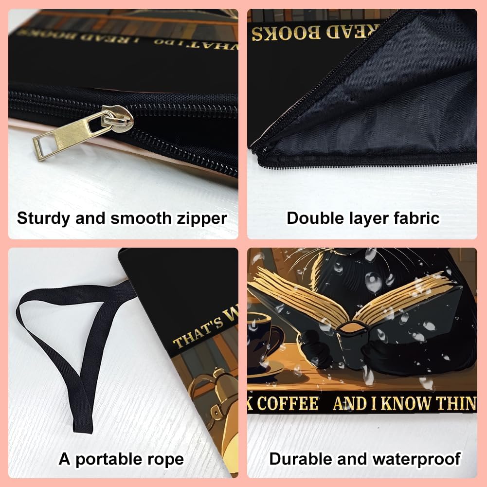 1pc Paperbacks Book Covers 13.4x9.45 inch Black Cat Book Pouches Book Sleeve with Zipper and Front Pocket Animals Bookish Book Protectors for Students Teachers
