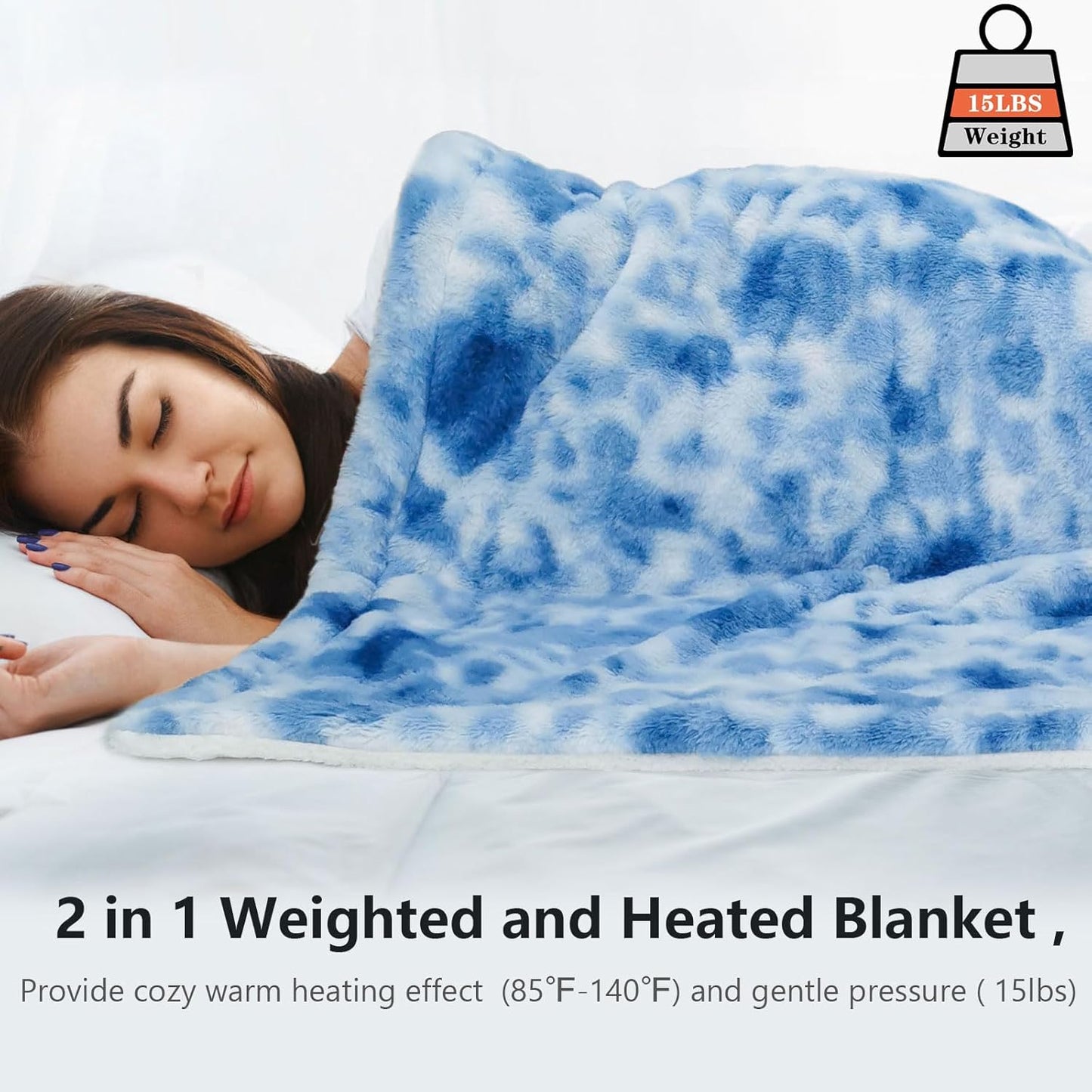 ZXU Heated Weighted Blanket,48" x 72" Sherpa Weighted Heated Blanket for Adult, 15 Lbs Electric Blanket, Fluffy Throw Blanket,12 Heating Levels & 1-24 Hour Auto-Off, Twin Size, Machine Washable