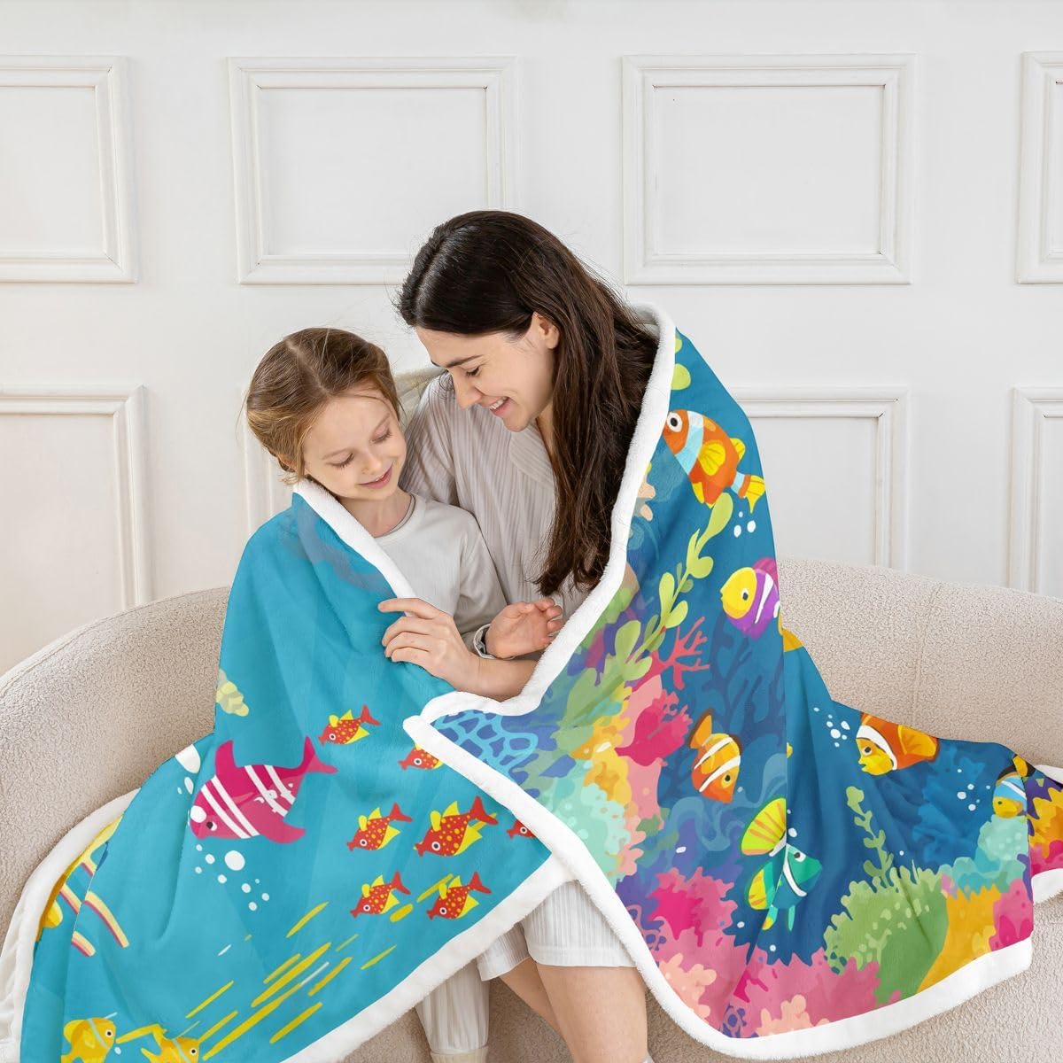 Submarine Sherpa Blanket Cartoon Yellow Submarine Fleece Throw Blanket for Kids Boys Girls Underwater World Decor Plush Blanket Cute Sealife Fuzzy Blanket for Sofa Bed Couch,Baby 30x40 Inches