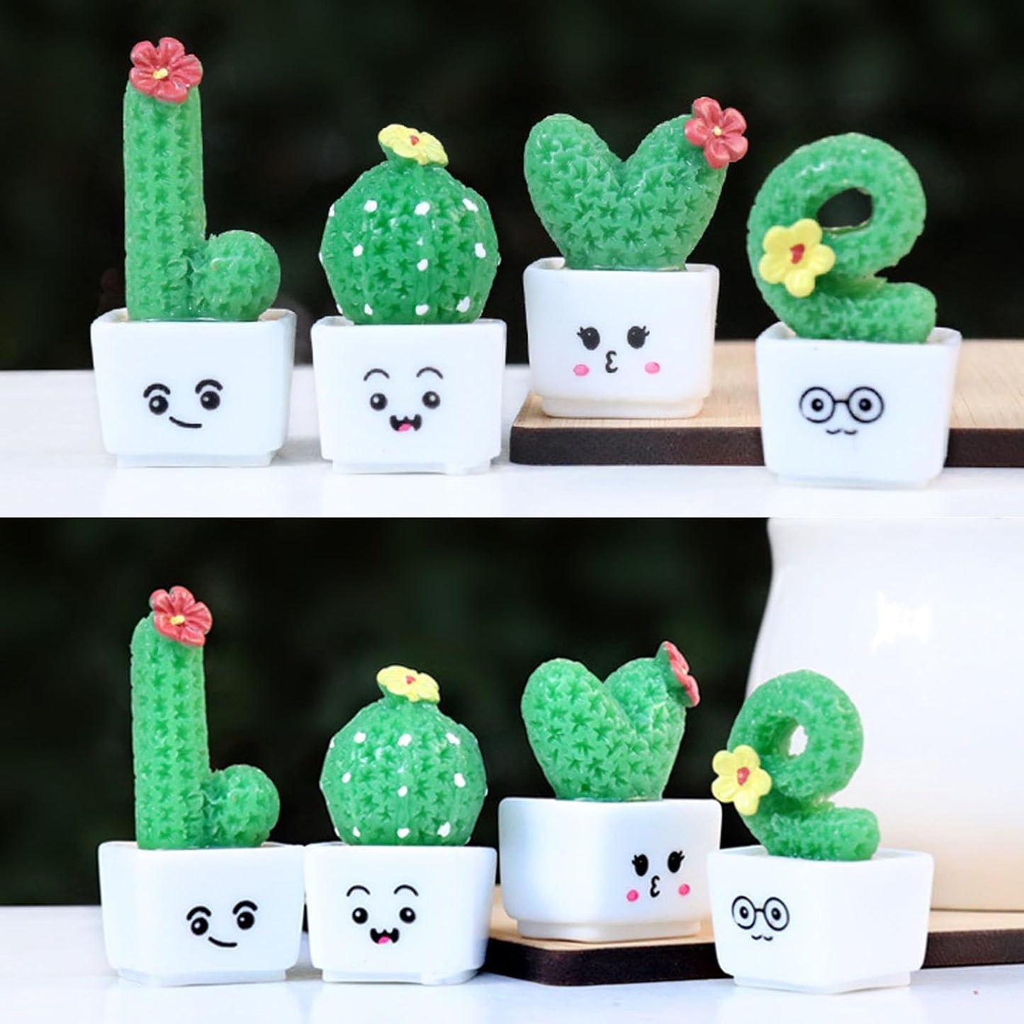 4-Pack Mini Cactus Car Dashboard Decorations - Love Resin Cactus Ornaments Car Dashboard Accessories for Car, Home, Office, Table, Mantel, Shelf