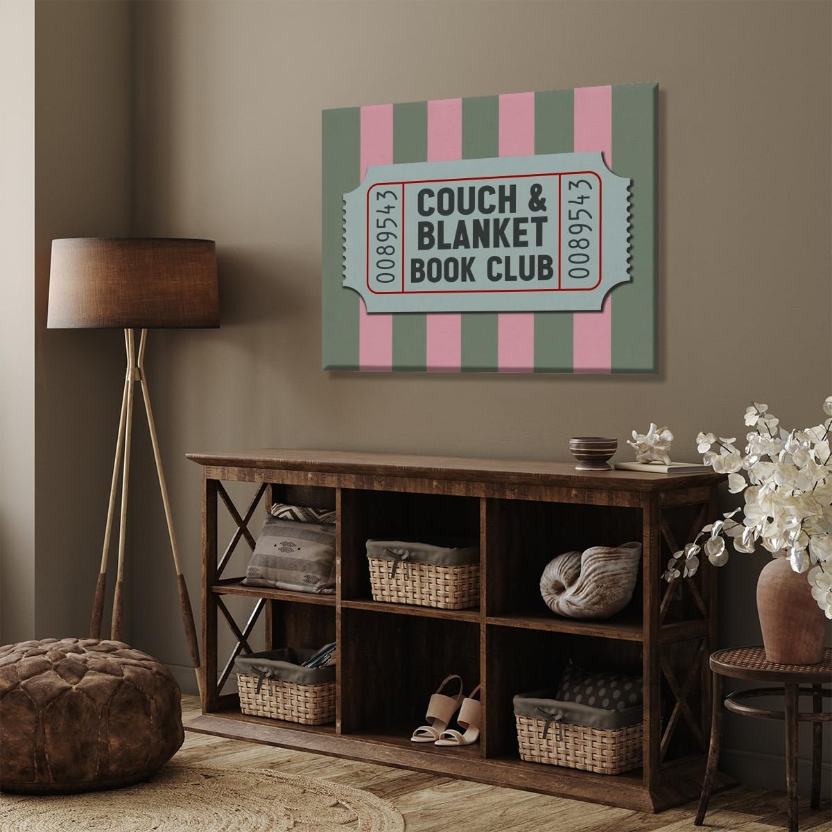 Vintage Book Wall Art Couch Blanket Book Club Canvas Poster Retro Pink Green Stripes Print Reading Nook Library Decor Trendy Preppy Bookish Painting Picture for Dorm Bedroom 16x24inch Unframed