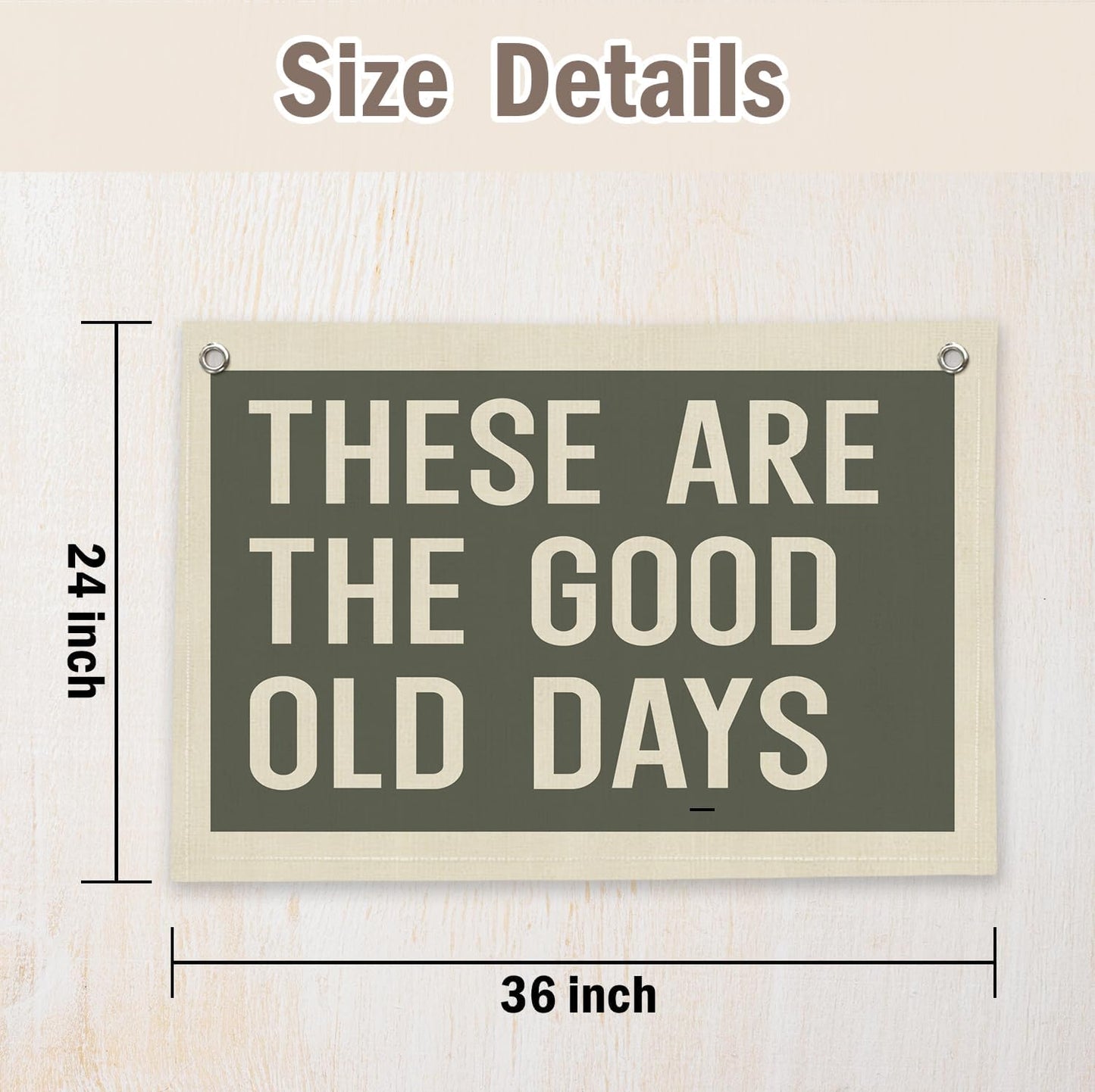 RTXLEZM These Are The Good Old Days Vintage Green Linen Wall Banners Print, Inspirational Quote Wall Art for Nursery Decor, Playroom Decor, Bedroom Dorm, Office, Retro Room Decor, Holiday Gift, 36x24