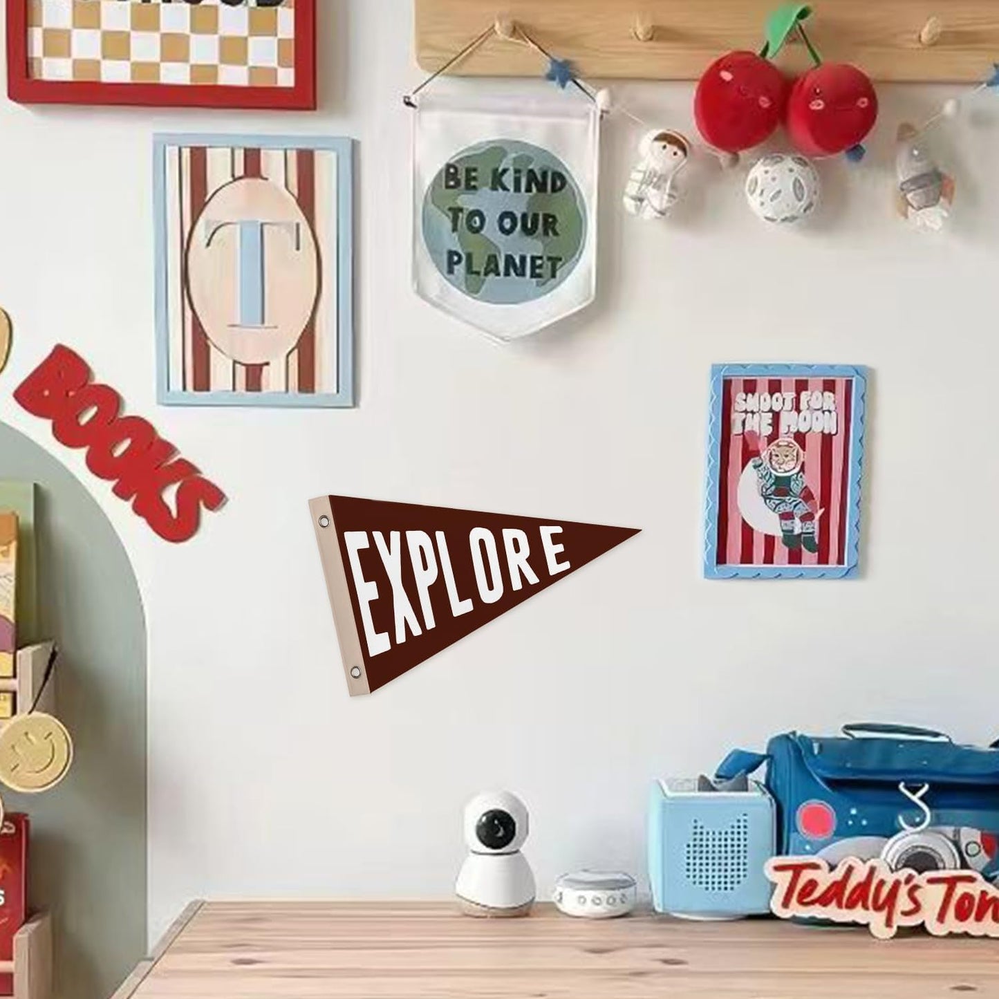 Camping Boys Nursery Playroom Room Wall Art Decor, Explore Pennant Banner Flags, Camping Sign, Wall Decorations for Nursery Toddler Boys Bedroom Decor, 8x14 Inch