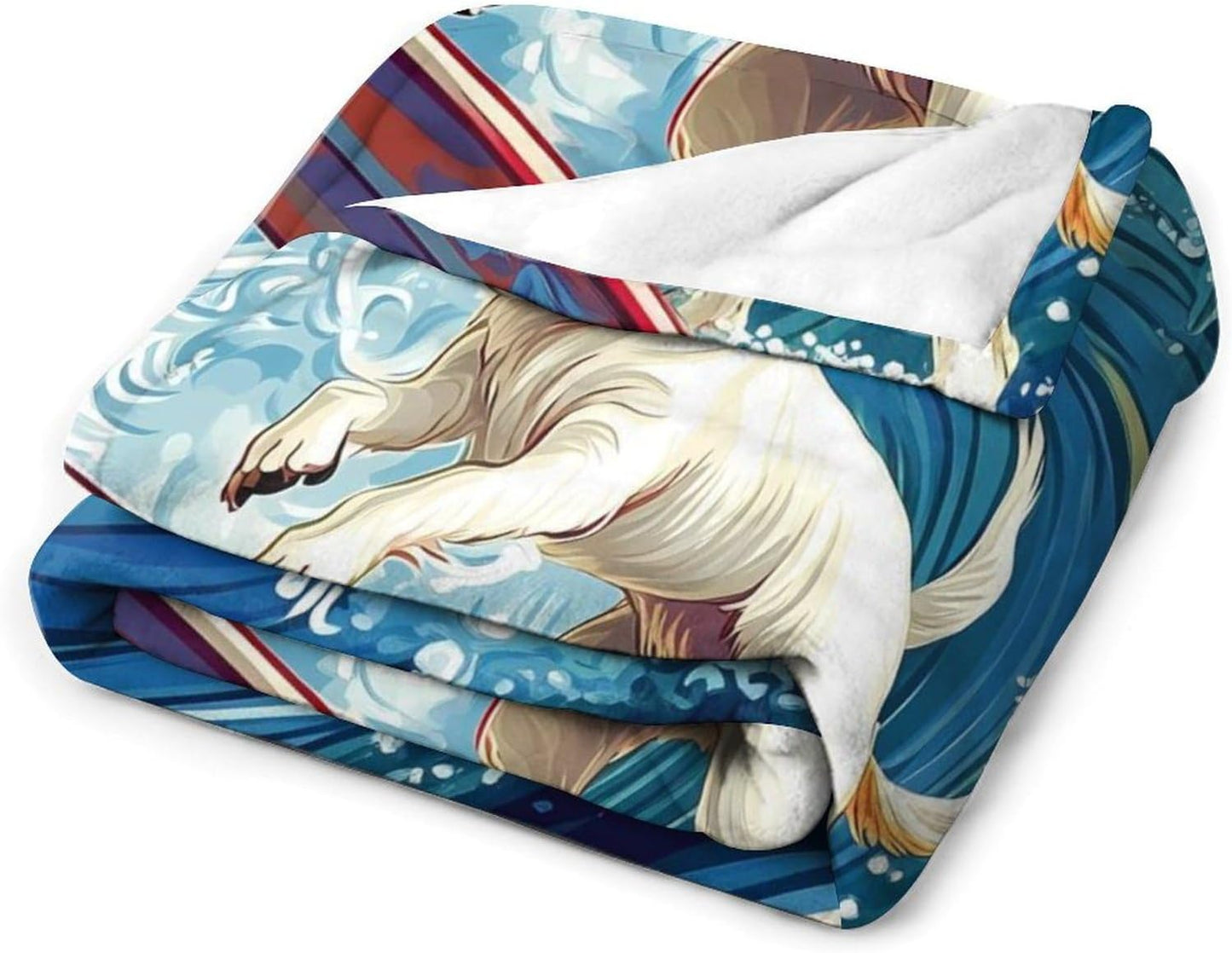 Surfing Jack Russell Dog Throw Blanket for Couch Bed Plush Cozy Fuzzy Flannel Blanket for All Season 50"x60"