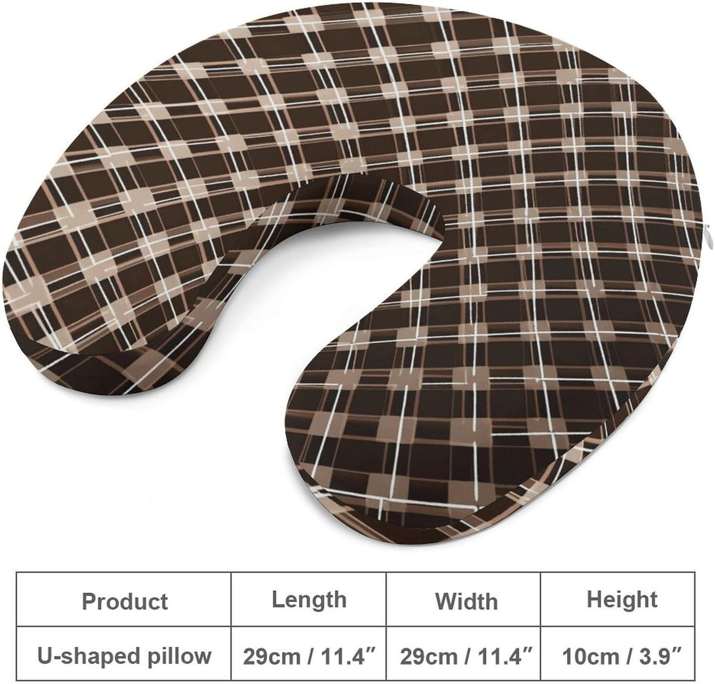 Brown and White Neck Pillow Memory Foam U Shaped Pillows Portable Pillows for Shoulder Travel Head Support Pillow with Concealed Zipper for Airplane Car Home Office