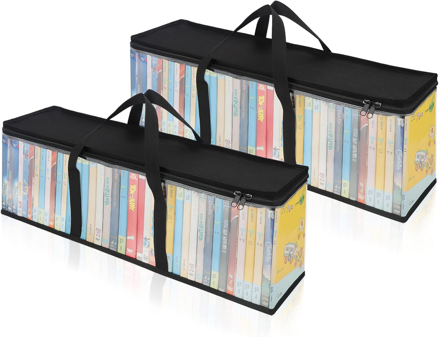 CCidea DVD Storage Bags (Set of 2) Clear PVC Media Holder Case with Handles for DVDs/CDs/VHS Box/Blu Ray Disc/Movie Cases/Video Games Discs - Each Bag Holds up to 40 DVDs