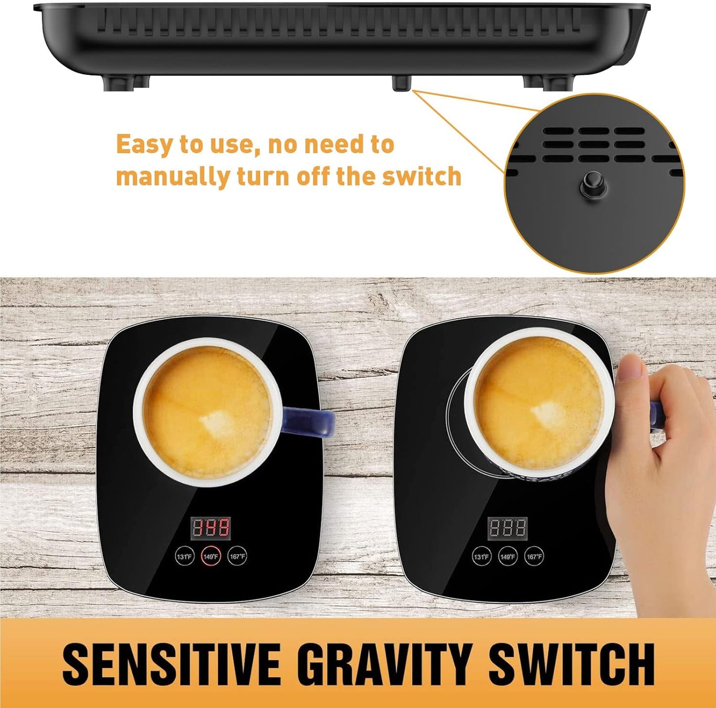 Coffee Mug Warmer,Upgrade Coffee Cup Warmer with 3 Temperature Setting, Adjustable Temperature Beverage Warmer with Auto Shut Off (Without Mug)