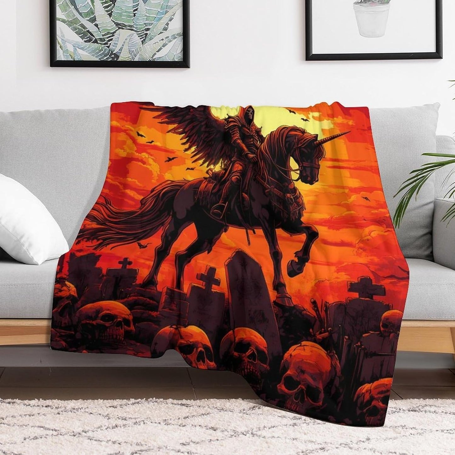 Reaper Horse Throw Blanket for Couch Bed Plush Cozy Fuzzy Flannel Blanket for All Season 60"x80"