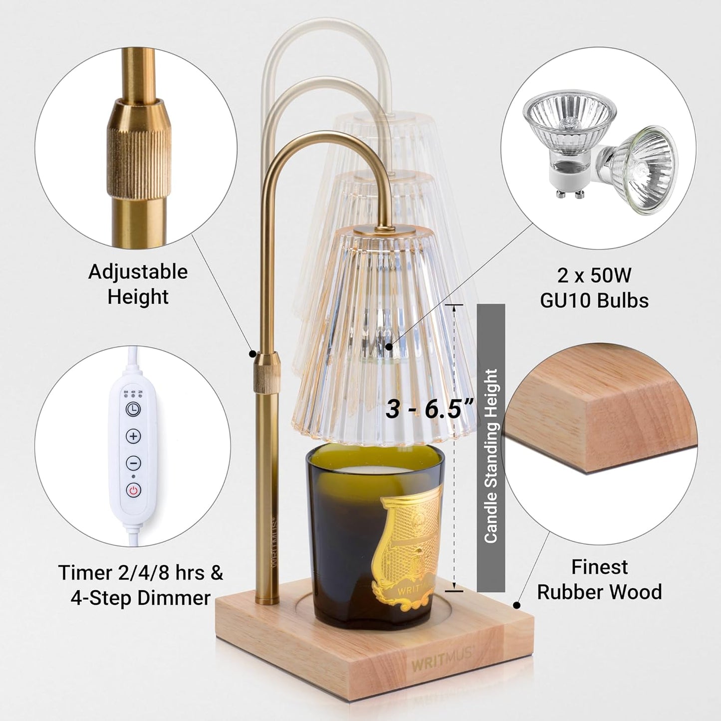Candle Warmer Lamp with Dimmer & Timer- Wax Melt Warmer Fits All Candle Size - 2 Bulbs Included (Natural Wood)