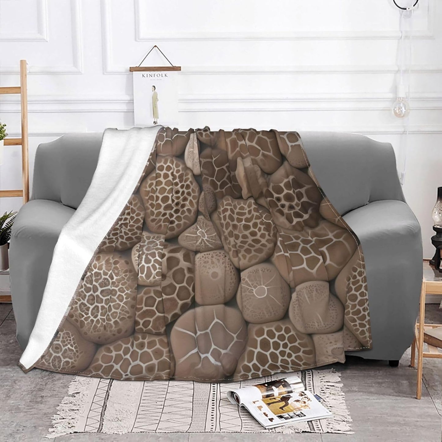Throw Blanket Reversible Plush Blanket 60"x50" Petoskey Stone Blankets Flannel Warm Cozy Throws for Sofa Farmhouse Decor Lightweight Throw for Couch Bed All Seasons