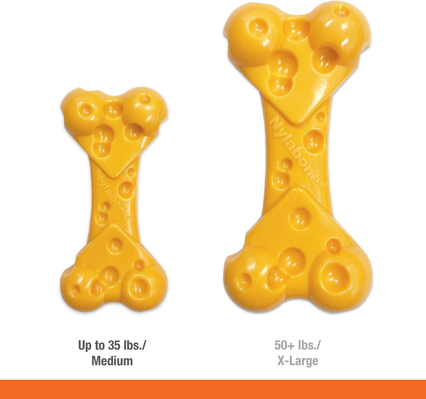 Nylabone Cheese Bone Power Chew Toy for Dogs, Cute Dog Toys for Aggressive Chewers, Cheese Flavor, Medium Dogs - Up to 35 lbs, 1 Count