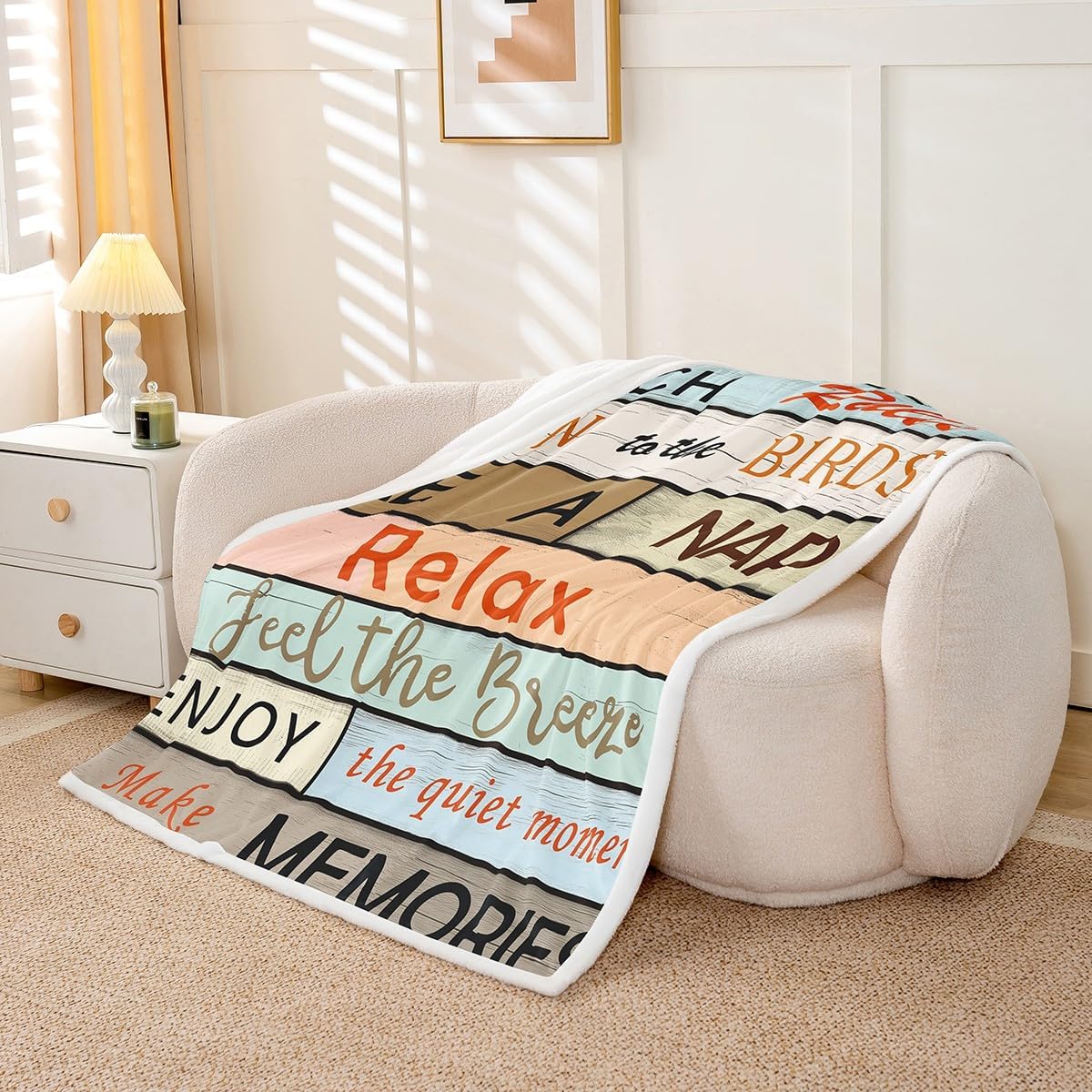 Porch Rules Sherpa Blanket Rustic Porch Rules Fleece Throw Blanket Farmhouse Wooden Stripes Plush Blanket Vintage Country Wooden Plank Fuzzy Blanket Retro Lodge Cabin Twin 60"x80"