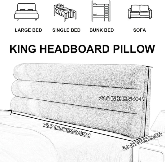 AMNOOL Wall Pillowboard Headboard Upholstered Large Backrest Bed Rest Cushion Lumbar Support Backrest Bedroom Tatami Dorm Daybed Pillow with Removable Cover, White