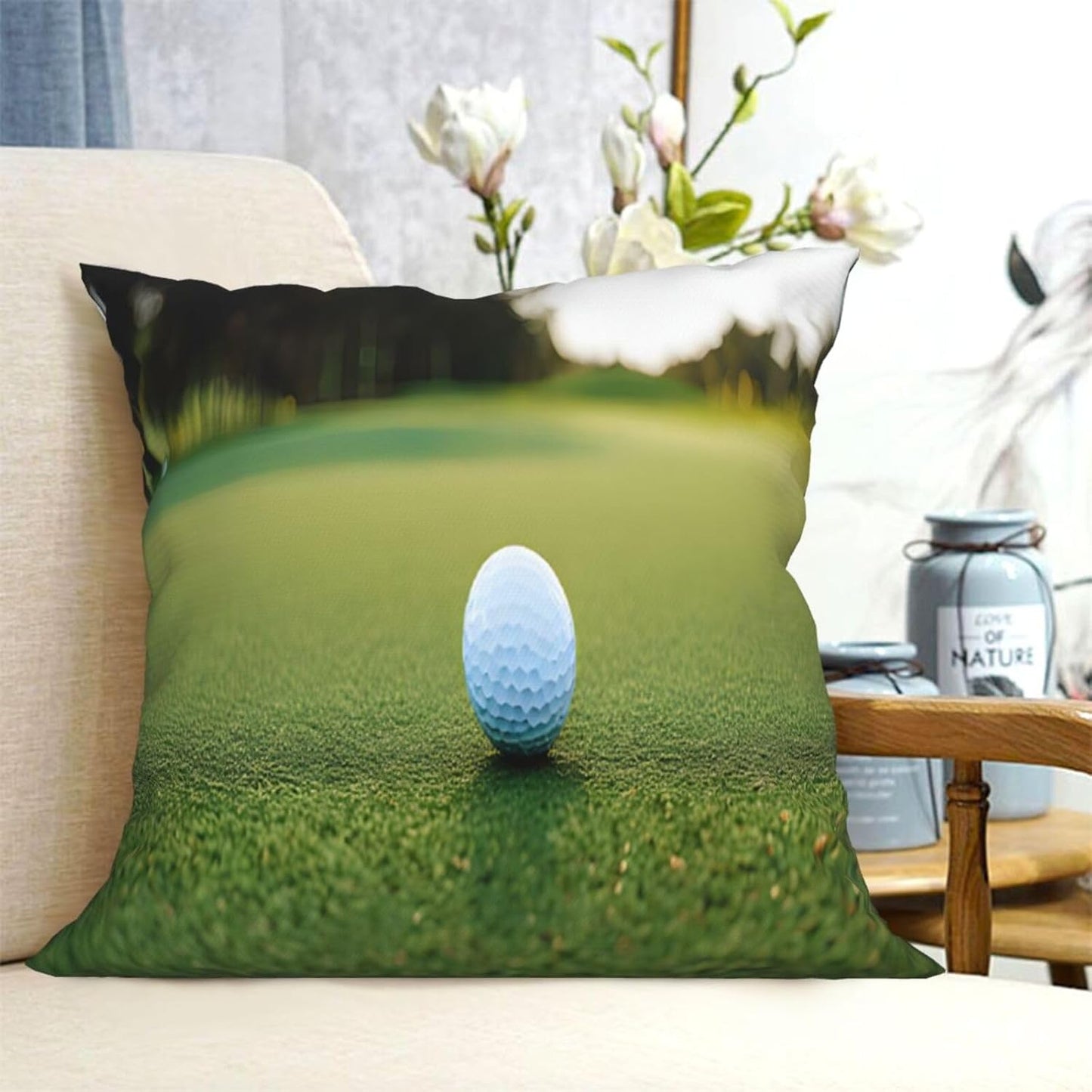 All-Season Square Pillow Covers 18"X18", Golf, Decorative Throw Pillow Covers for Sofa Bed Couch, Hidden Zipper Cushion Cover, Square Lumbar & Accent Pillowcases for Home Decor