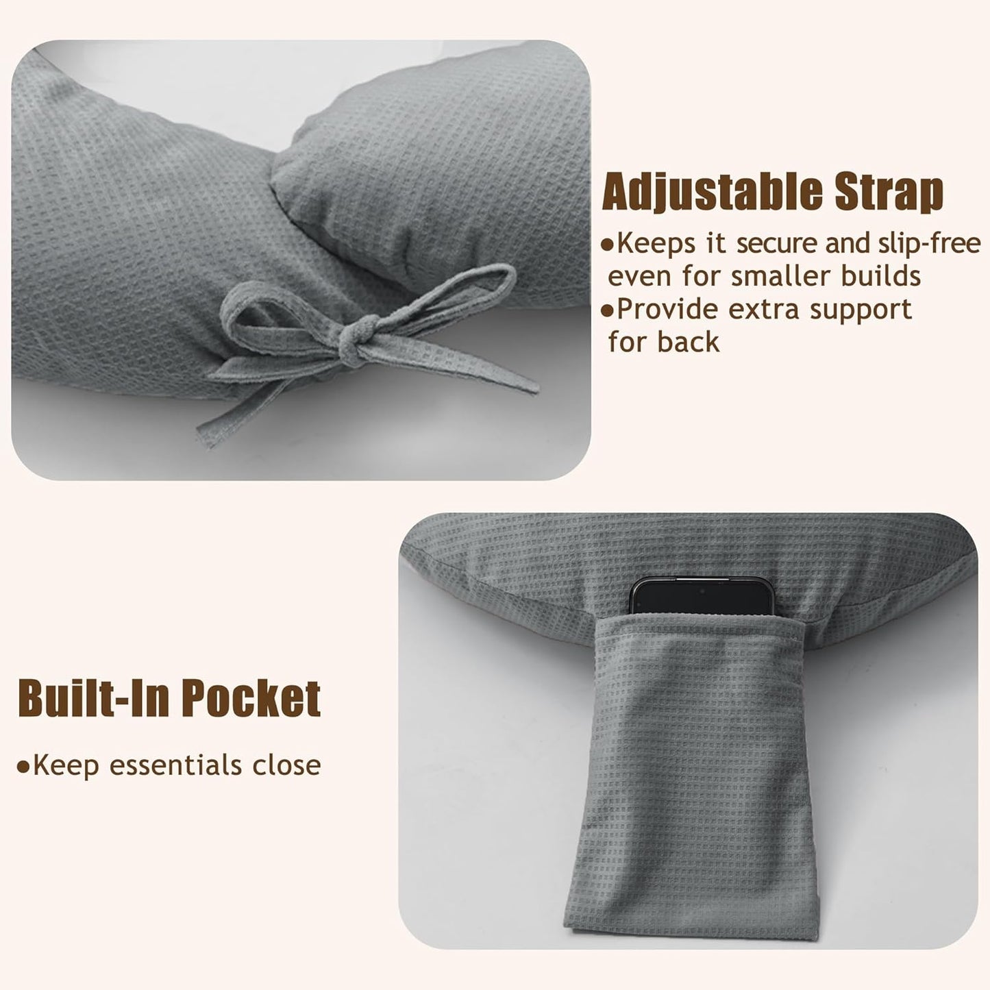 XWZO Reading Pillow for Gaming, Crocheting or Playing with Strong Arm Support, Gaming Pillow for Arm Rest When Sitting in Bed & Sofa, Lap Pillow Swen with Tiebacks and Side Pocket, Grey