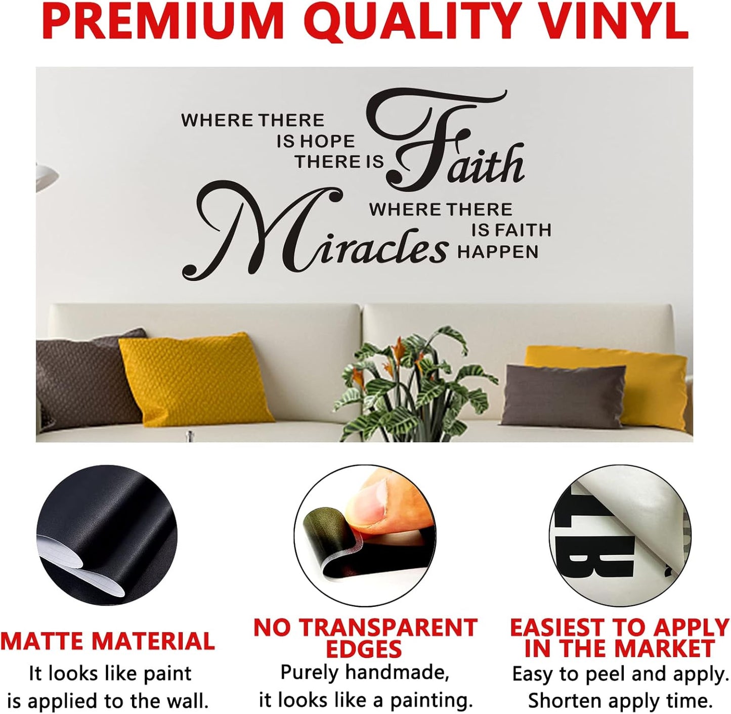 Wall Stickers, Wall Stickers for Bedrooms, (Easy to Install), for Bathroom Kitchen Living Room, Quotes Inspirational Islamic Home Vinyl Art Family Decor, Where There is Hope There is Faith 21"X11"