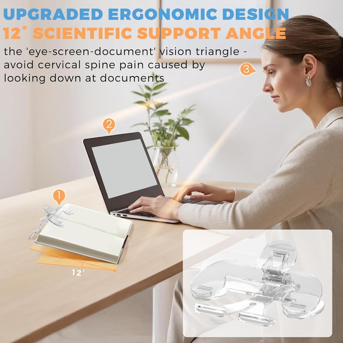 Portable Book Page Holder 12°, Page Opening Clips and Clamp Stand for Students, Teachers, Readers, Perfect for Study, Office, Kitchen, School, Home, Cookbooks, and Textbook Use