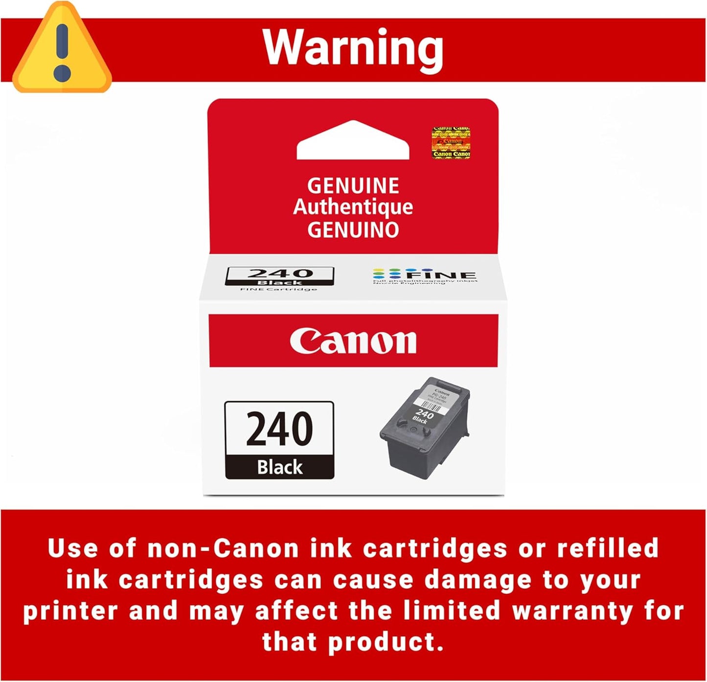 Canon PG-240 Genuine Black Ink Cartridge, Compatible with MG2120/3120/4120, MX512/432/472/372/392/522/532/452, MG2220/3220/4220/3520/3620, TS5120