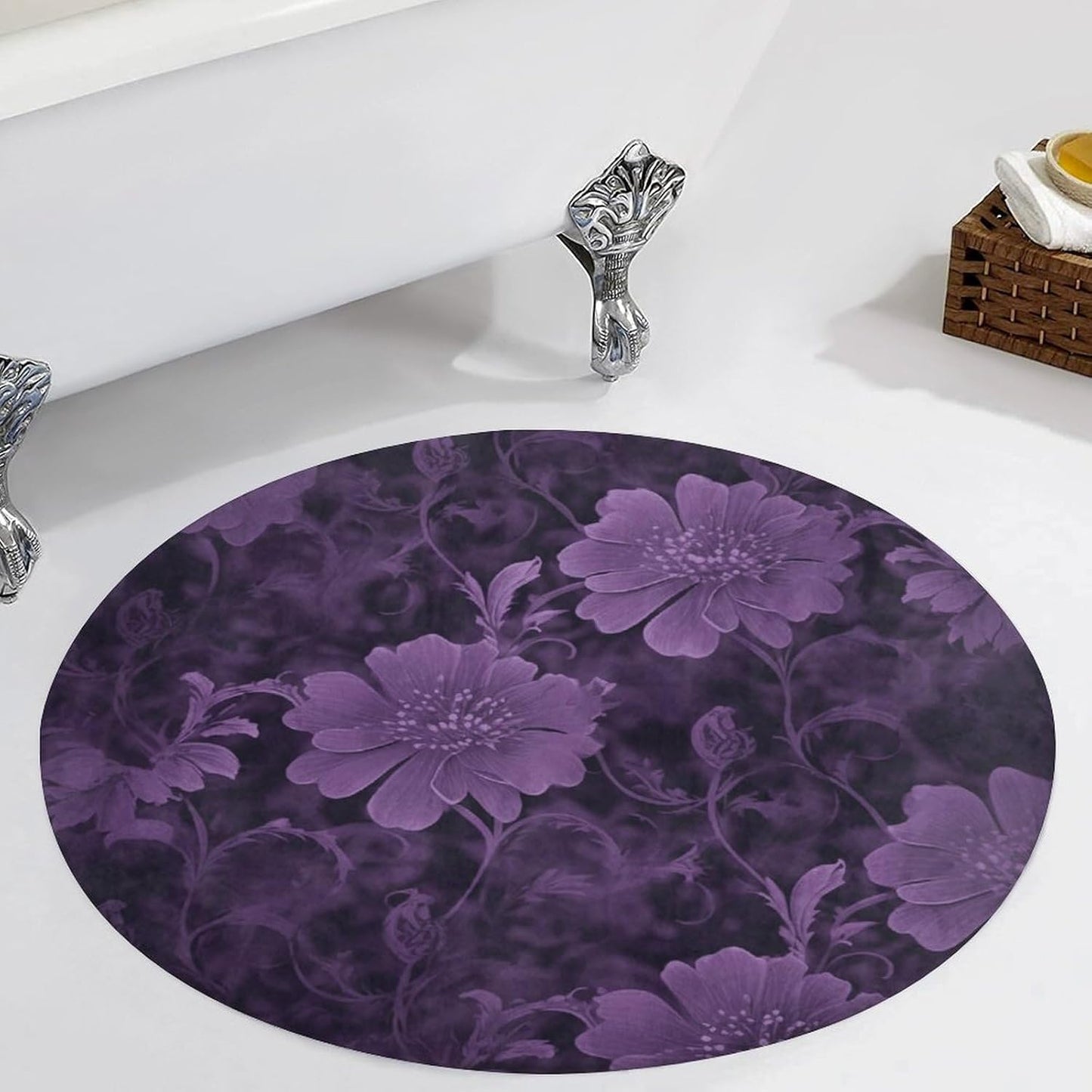 Purple Circle Rug Retro Luxury Coral Velvet Floor Mat Non Slip Soft Indoor Floor Carpet Comfy Thickened Area Rugs Modern Aesthetic Minimalist Carpets for Home Decor