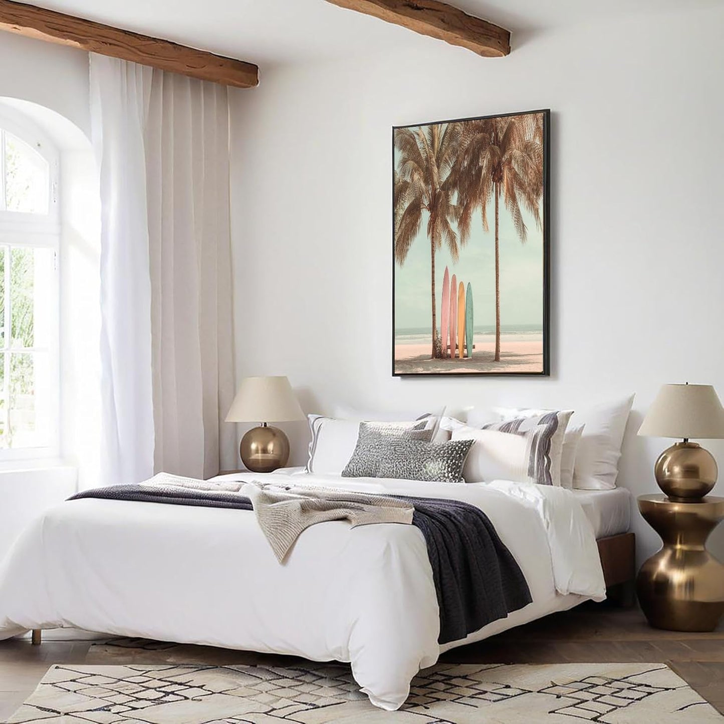 GDJSMIN Beach Landscape Wall Art, Green Palm Tree Elements Poster For Reading Room Living Room Decor 16X 24 Inch Unframed