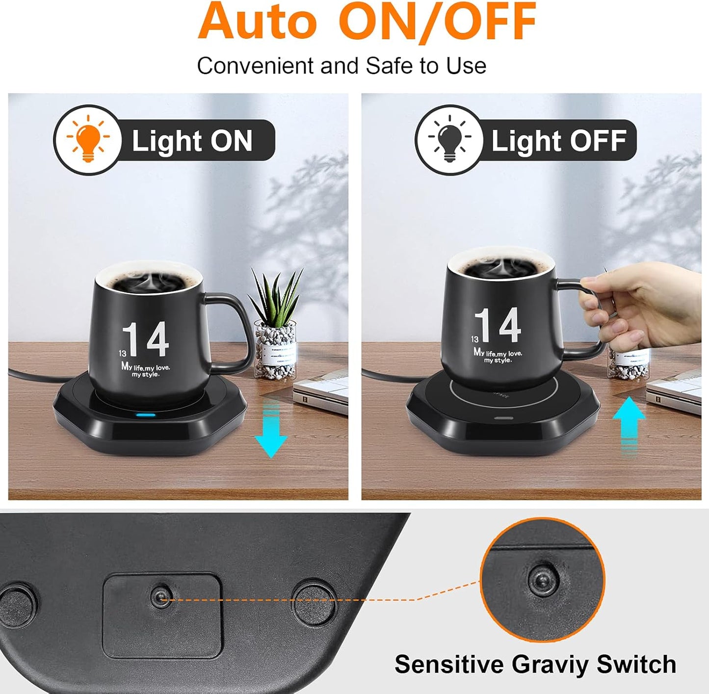 Smart Beverage Heating Plate Candle Wax Cup Warmer Electric Thermostat Coaster for Hot Coffee Milk Tea Water Cocoa Desk Home Office Use (R1 Black)