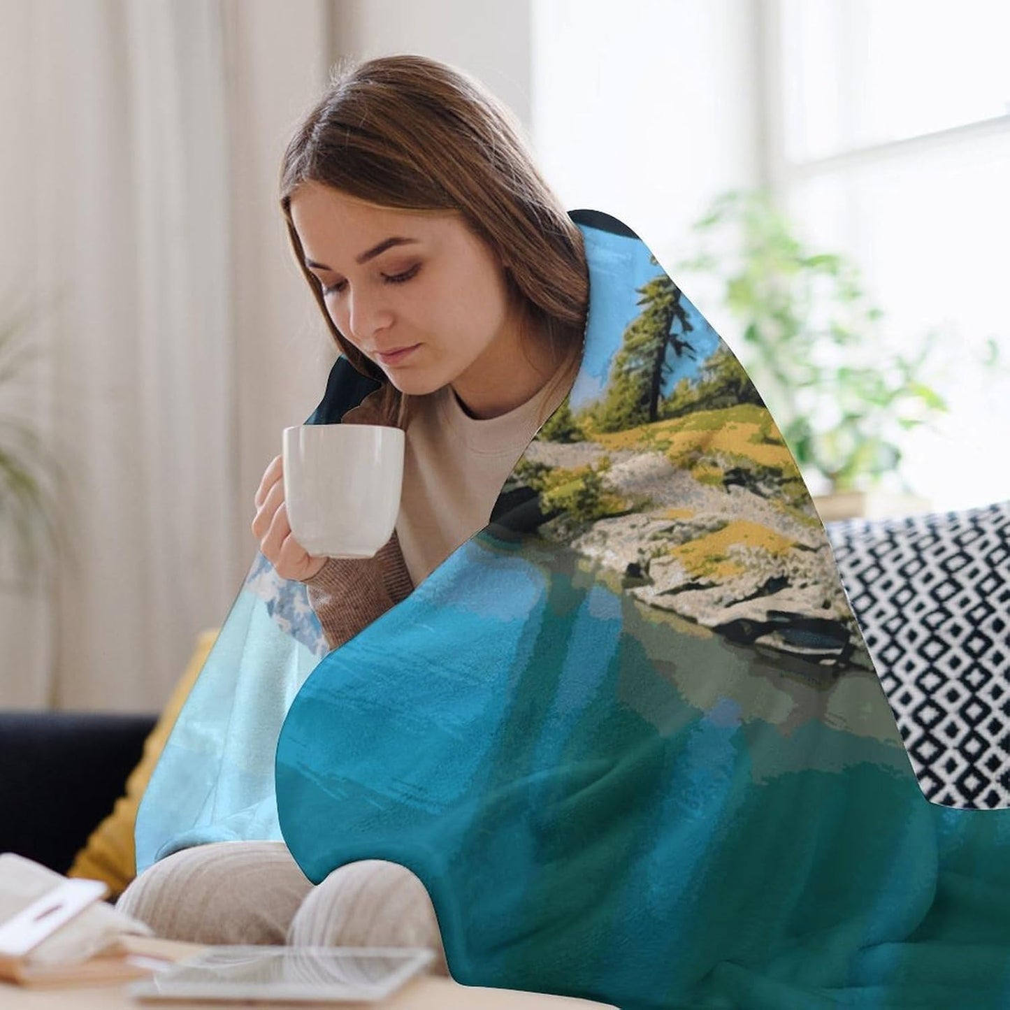 Spirit Island in Lake Blanket Super Soft Lightweight Throw Blanket Cute Cozy Warm Bed Blanket Decorative Fuzzy Blanket All-Season Home Decor Gift for Sofa Couch Living Room 50"*60"（130 * 150cm）