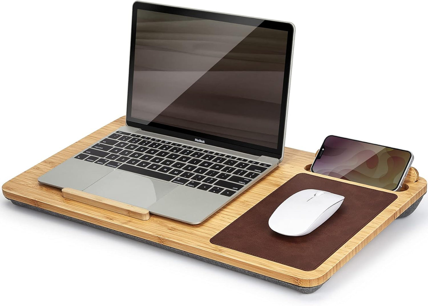 Lap Desk - Fits up to 15.6 inch Laptop Desk, Built in Mouse Pad Portable Lap Stand Lightweight Laptop Table with Phone Holder, Bamboo Lap top Stand for Bed Home Office