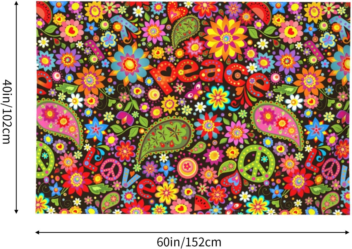 KOSUES 60s 70s Hippie Flowers Peace Sign Love Symbol Tapestry Wall Hanging Tapestries Wall Backdrop Room Poster Art Aesthetic Decor for Home Office Bedroom Living Room Dorm 60x40 Inch