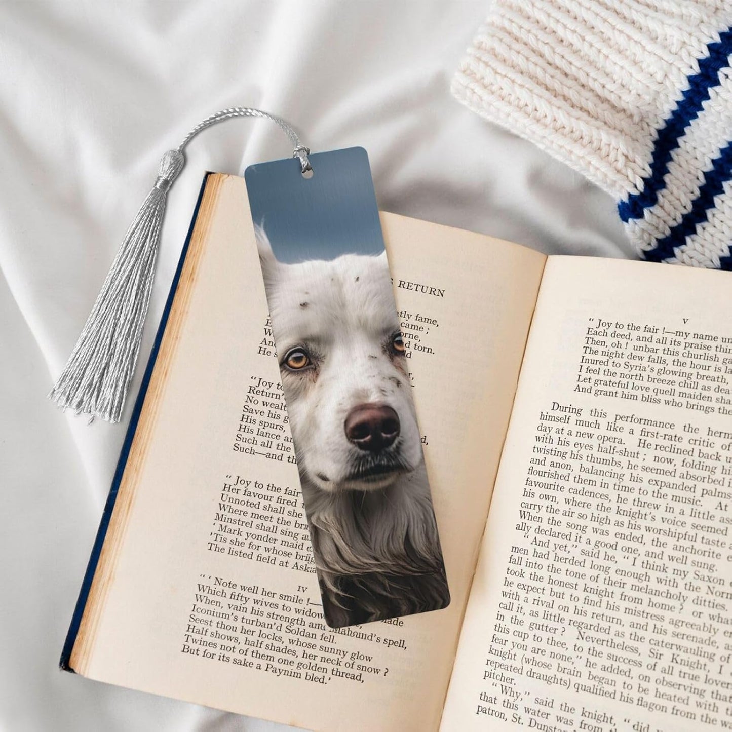 Big White Dog Bookmarks Gifts for Women Men, Wooden Bookmarks for Book Lovers, Vintage Book Marks Ornaments with Tassel, Unique Personalized Reading Page Markers Gray